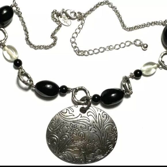 LIA SOPHIA Silver Tone Chain Large Carved Beads 15"-18" - Picture 3 of 12